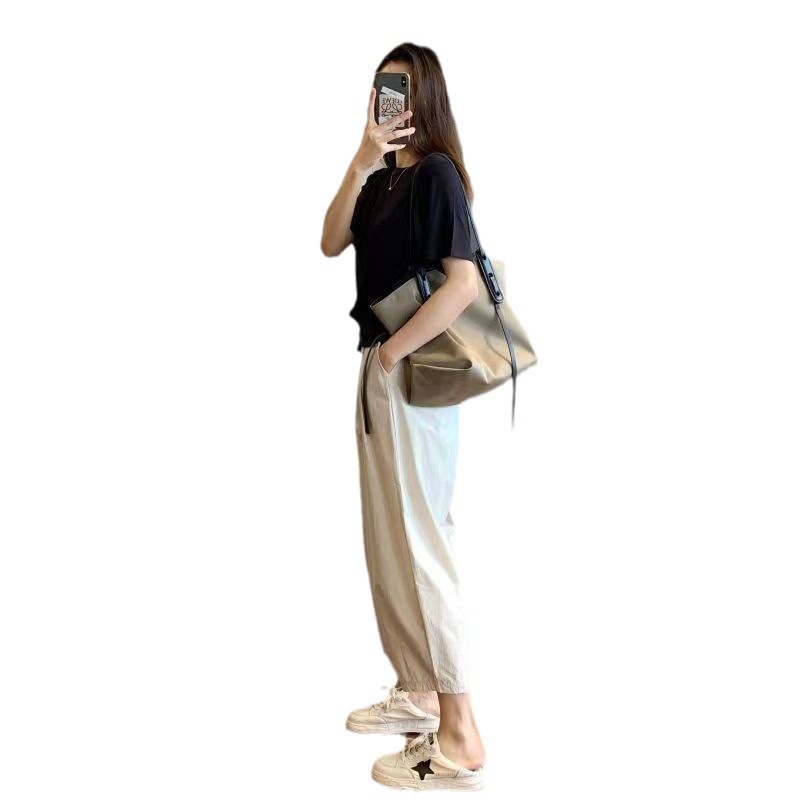 Japanese-Style Casual Pants for Women, Summer New Straight-Leg Versatile Loose Cropped Harem Pants, Carrot Pants, Petite Long Pants