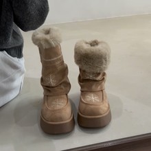 2025秋冬新款雪地靴女厚底加绒加厚靴子真皮防滑保暖靴女款棉鞋冬