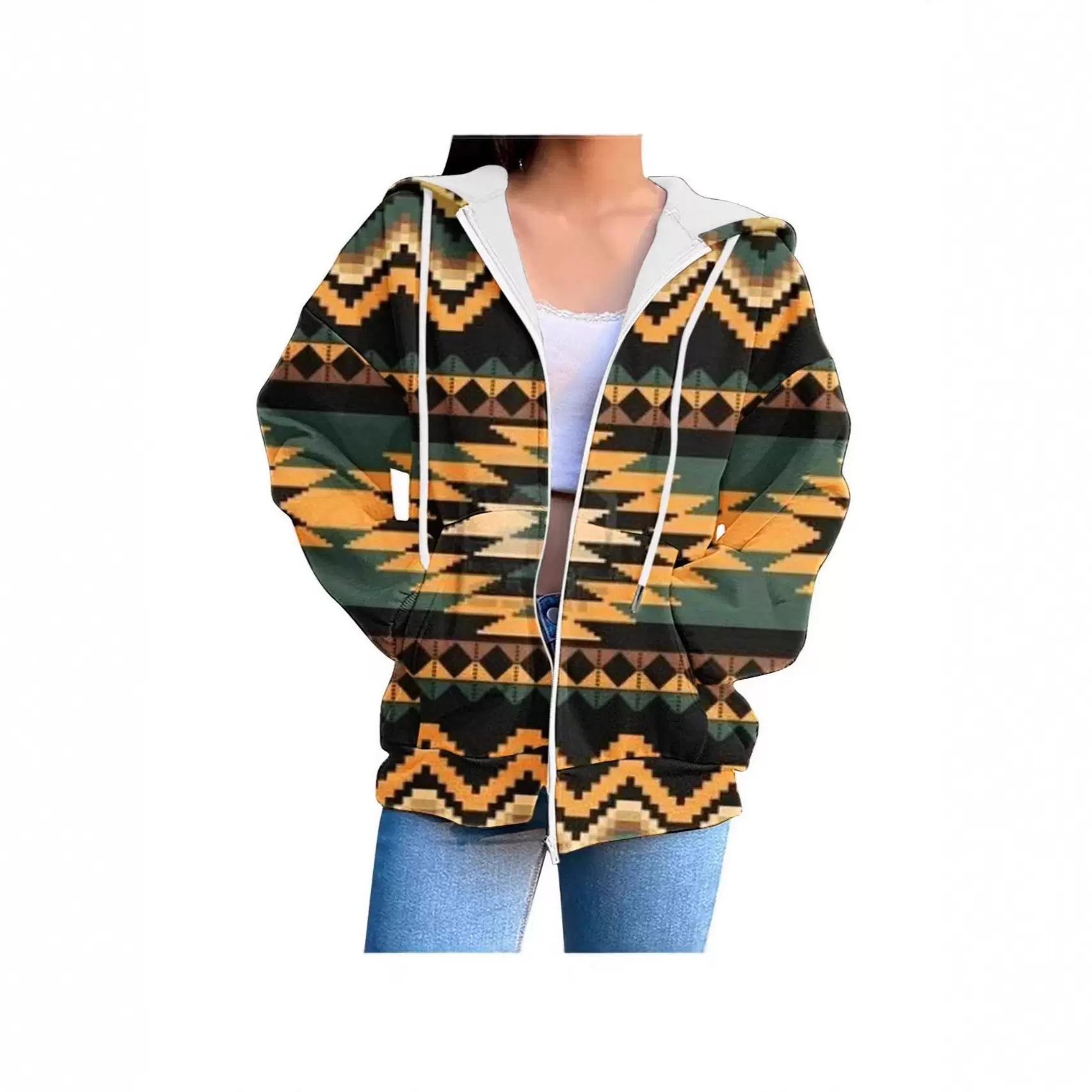 2025亚马逊3D数码印花男女外套提花款拉链加绒连帽卫衣休闲百搭