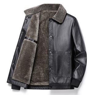 2022 New Business middle-aged long plus velvet padded leather men's lapel leather jacket men's coat men's