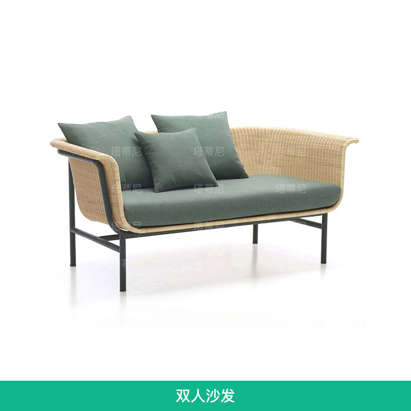 Sofá de aluminio para terraza de patio, impermeable, con protección solar, para hotel, villa, resort, muebles modernos de ratán. image 9