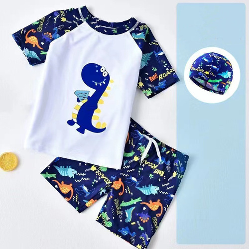 Manufacturer's boy's split medium and large boy's fat boy learns to swim swimsuit three-piece set boys' swimming trunks swimsuit swimming cap