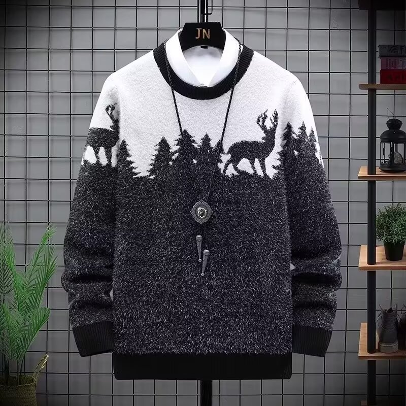 Pull d'hiver épais et oversize pour homme, col rond, coupe ample et tendance, idéal pour adolescents et jeunes adultes. Disponible en noir, marine et bordeaux._voghion.com