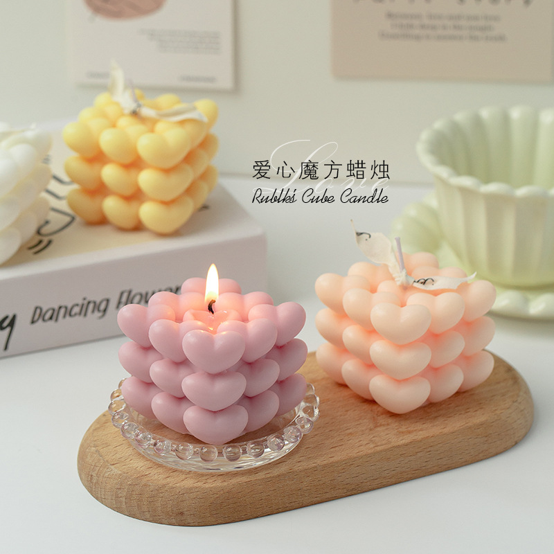 Love Cube Velas de aromaterapia Tanabata Día de San Valentín Día de San Valentín Sensación de la atmósfera hecha a mano Regalo de la fragancia geométrica Decoración interior