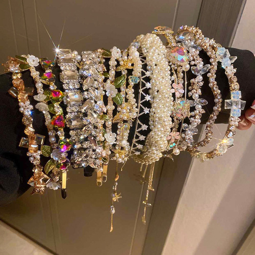 Internet celebrity new diamond-encrusted pearl bow flower headband  new versatile hairpin small fresh hair accessories for women