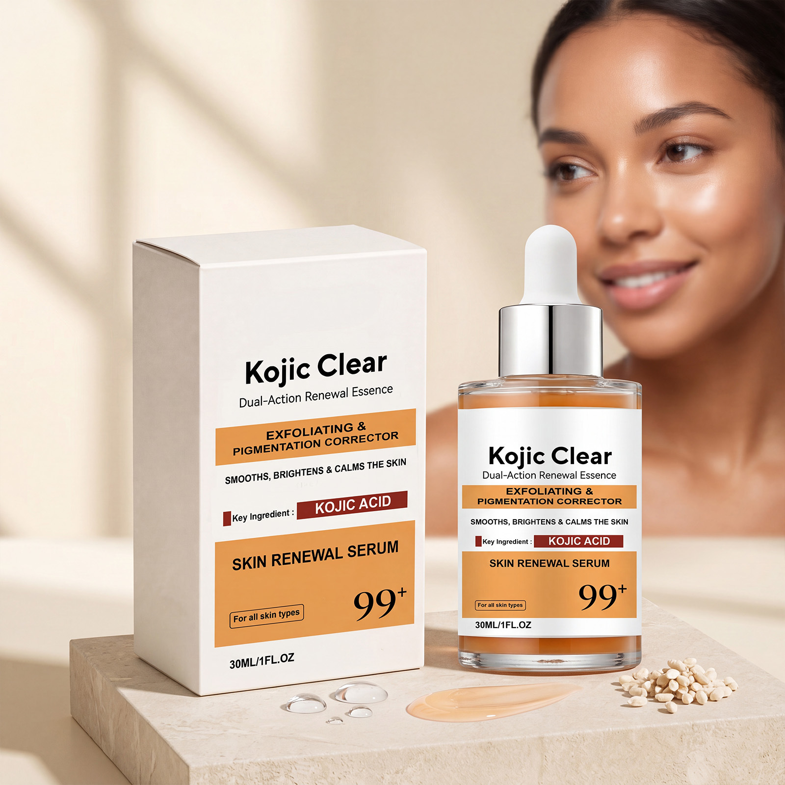 Kojic Acid Brightening Essence, Smooth and Delicate Facial Skin, Even and Bright Complexion, Moisturizing and Hydrating, Daily Care