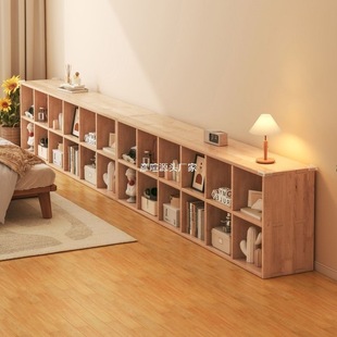Plaid Solid Wood Bookshelf Floor-Standing Storage Rack Home Living Room Storage Wall Low Cabinet Bookcase