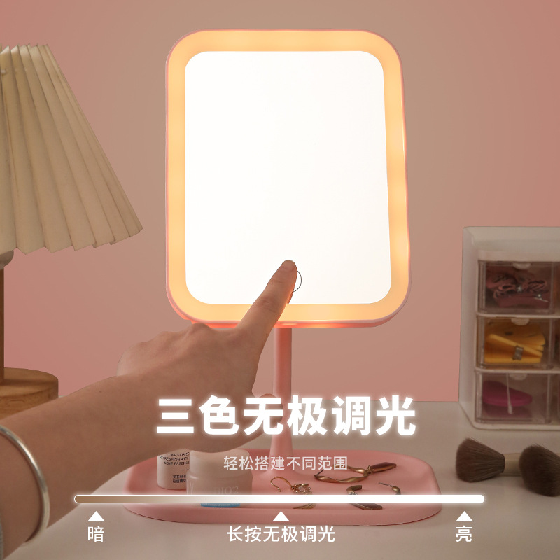 Espejo de maquillaje de plástico con luz inteligente ajustable luz tricolor espejo de vestir dormitorio táctil led espejo de maquillaje