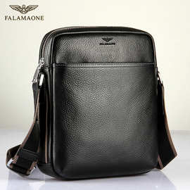 法莱阿玛尼黑色单肩包男士真皮包休闲时尚通勤小背包百搭牛皮包包
