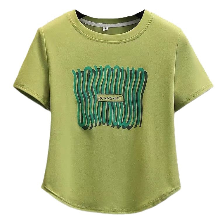 2-300 kg de gran tamaño estilo caliente de verano diseño de moda suelto y delgado camiseta casual de manga corta de hombro de mujer de moda