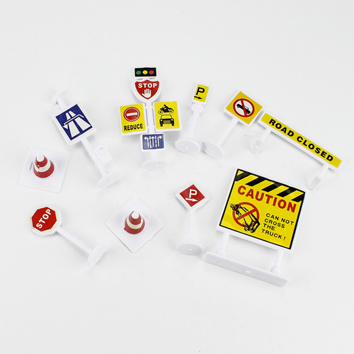 Excavator engineering road signs indicating traffic roadblocks warning signs traffic light signs children's scene cake decoration