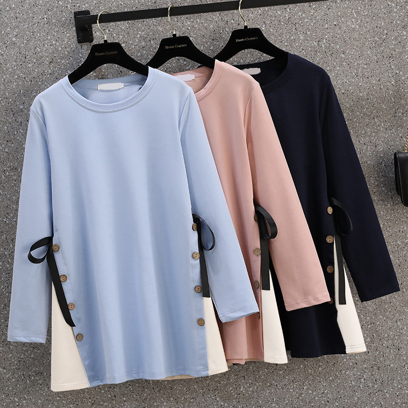 Maternity 2023 Trendy Women's Autumn New Style Chubby Sister Fashionable All-match Casual Mid-length Loose Base T-shirt