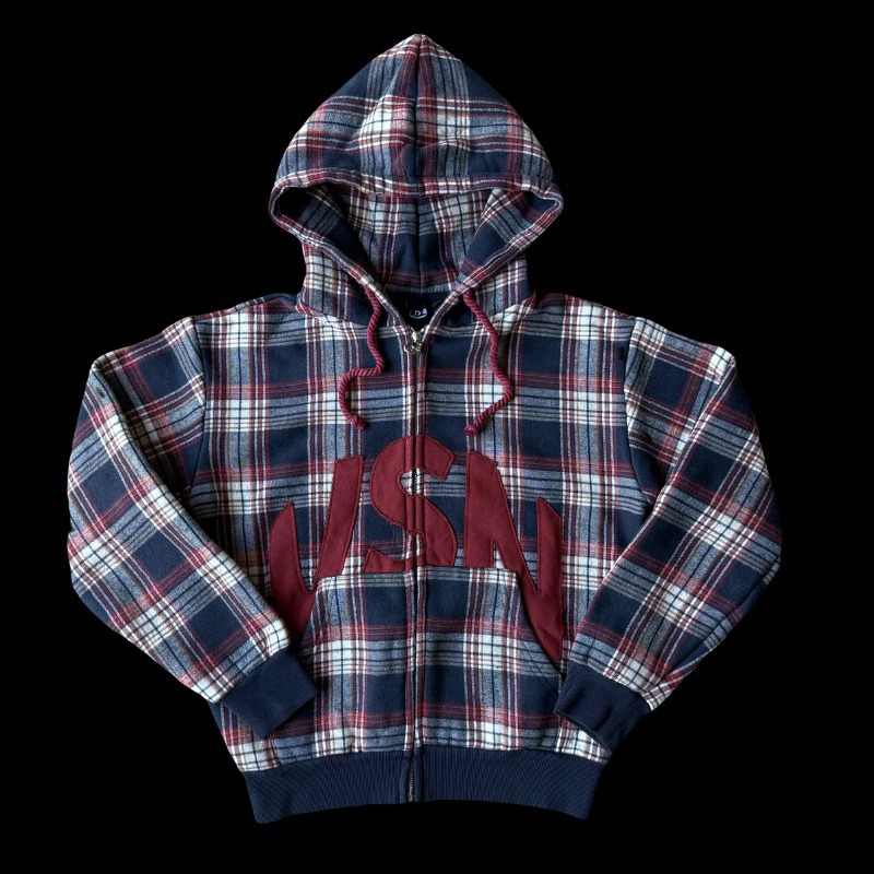 Other Hoodie Plaid USA Embroidery Navy Red