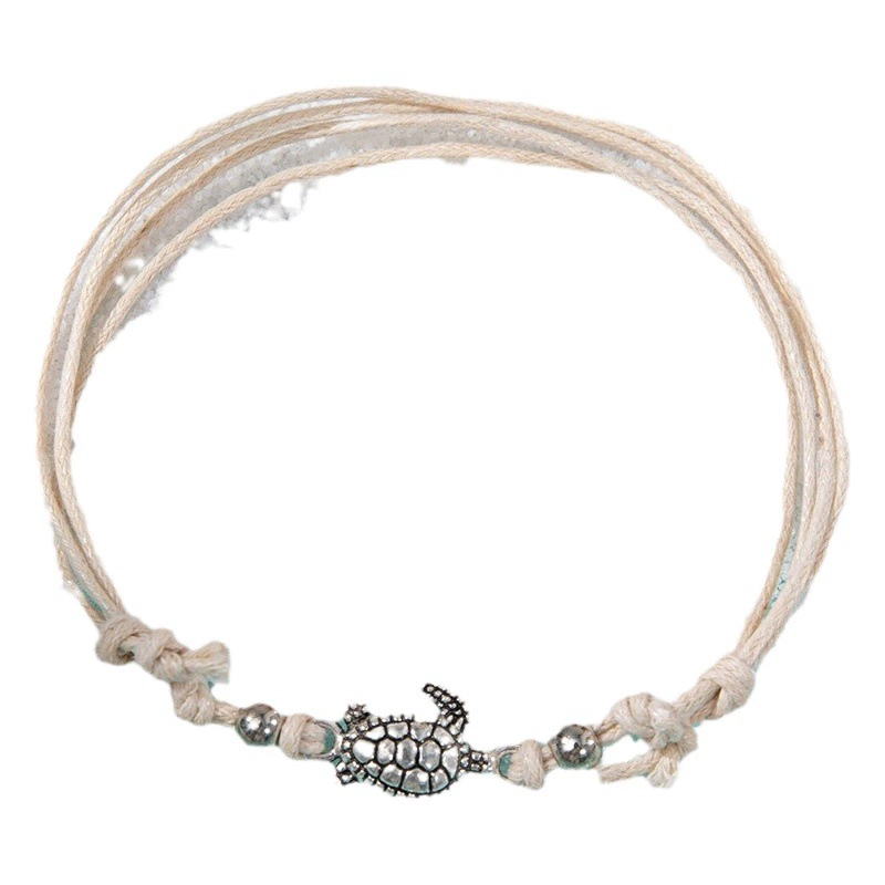 Популярные трансграничные браслеты для женщин, пляжные украшения, древние серебряные трехцветные черепахи, плетеные украшения для ног из восковой веревки, модный браслет-черепаха