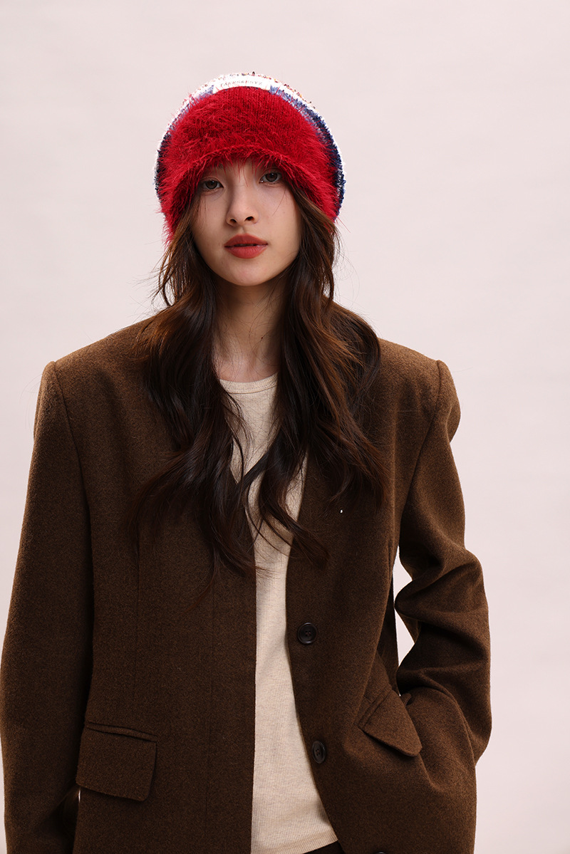 Cappello di lana per bambini, lavorato a maglia, con filato di piume femminili, impilato, che mostra il viso, piccolo calore autunnale e invernale, freddo cappello di lana, maschile_voghion.com