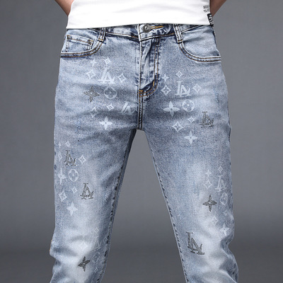 summer new pattern Light colour Jeans Europe station printing Hot stamping Self cultivation Pencil Pants Korean Edition leisure time trousers Thin section