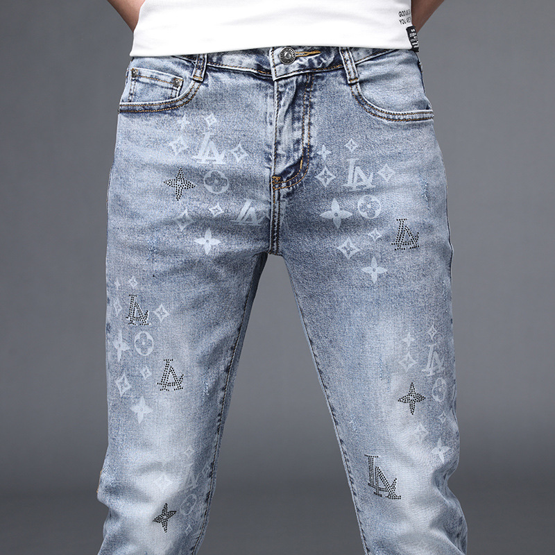 summer new pattern Light colour Jeans Europe station printing Hot stamping Self cultivation Pencil Pants Korean Edition leisure time trousers Thin section