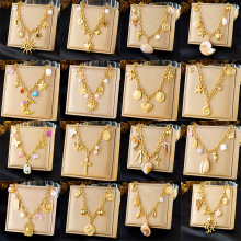 跨境爆款多元素配件吊坠不锈钢金属海洋生物花朵滴油月亮太阳项链