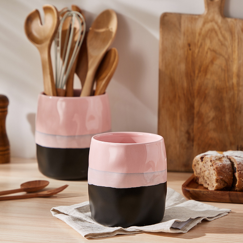 Amazon High-Looking Color-Blocked Ceramic Jars Household Storage Jars Kitchen Utensils Storage Jars Chopstick Tubes Chopstick Cages