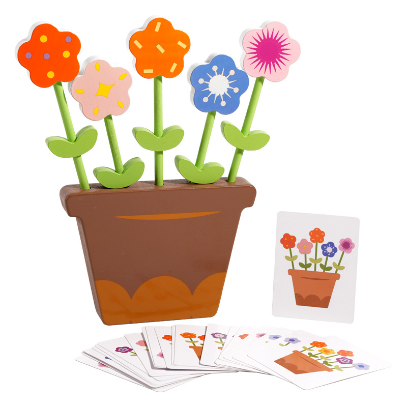 Juguetes de flores de madera de maceta Juguetes de emparejamiento cognitivo de color de flores Juguetes de acertijo de educación temprana