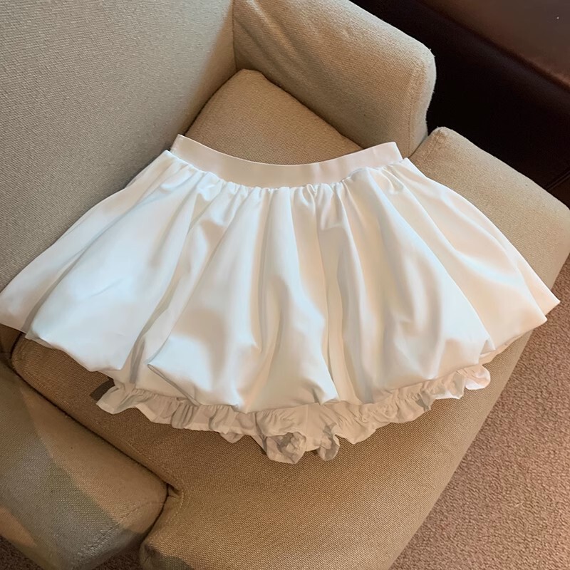 白色花苞半身裙女2025夏季小个子高腰A字半裙辣妹防走光蓬蓬短裙|undefined