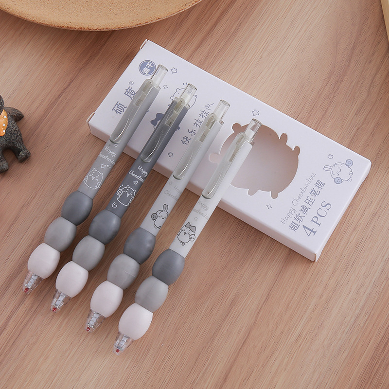 Cubierta de agarre suave empalmada pluma de prensa de alto valor 4 bolígrafos de góner en caja Student ST Head Cepillo de secado rápido pluma al por mayor