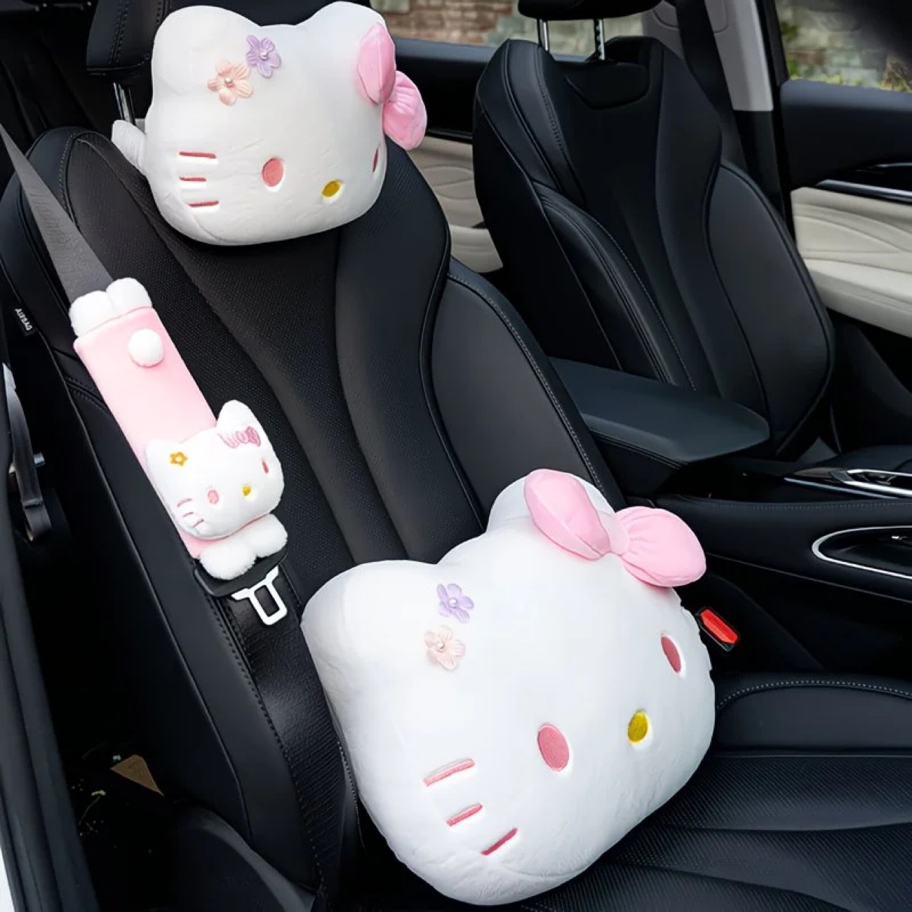 Cute Cartoon Cat Car Headrest Neck Pillow Car Seat Cushion Lumbar Support Backrest Cushion Pillow Neck Pillow