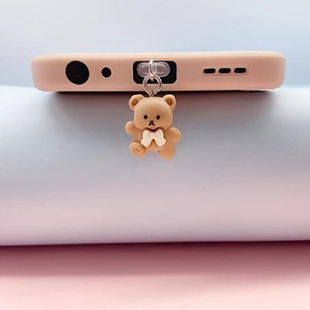 Suitable for Mobile Phone Dust Plug Ios Phone/Type-C/Android Couple Coffee Bear Pendant Mobile Phone Hanging