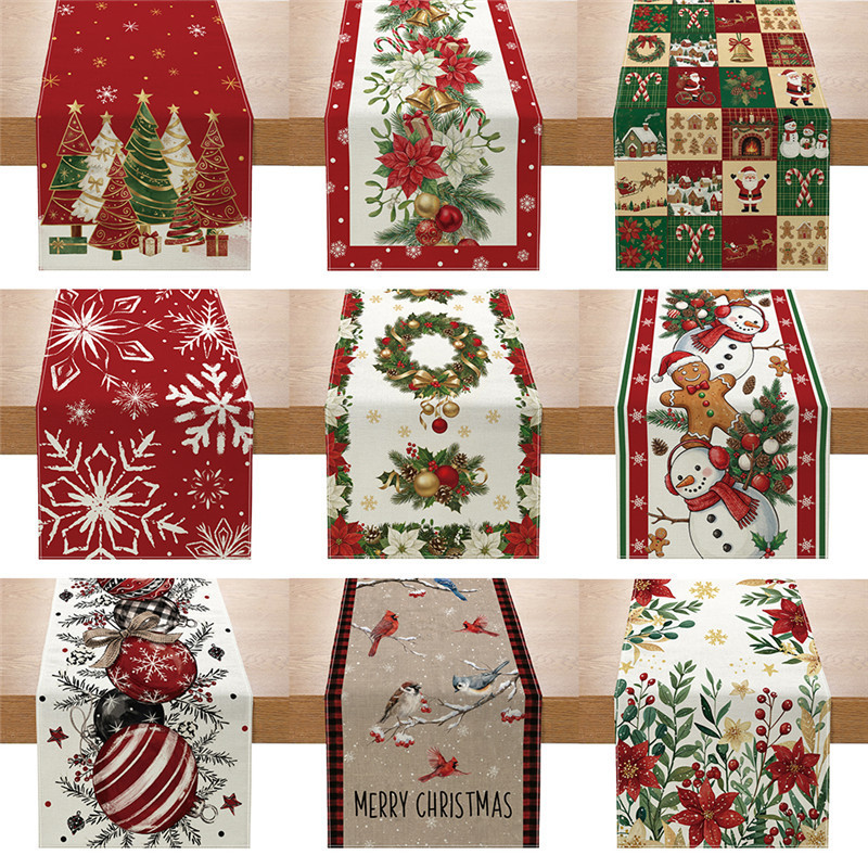 Banderas de mesa de Navidad transfronterizas personalizadas multipatrón impresas bandejas de decoración de mesa de fiesta doméstica tela de mesa image 1