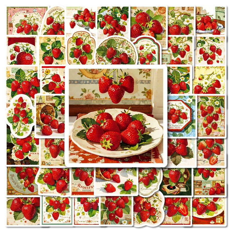 56 New Cross-Border Ins-Style Strawberry Graffiti Stickers, Creative High-Value Handbook Skateboard Photo Frame Decorative Stickers