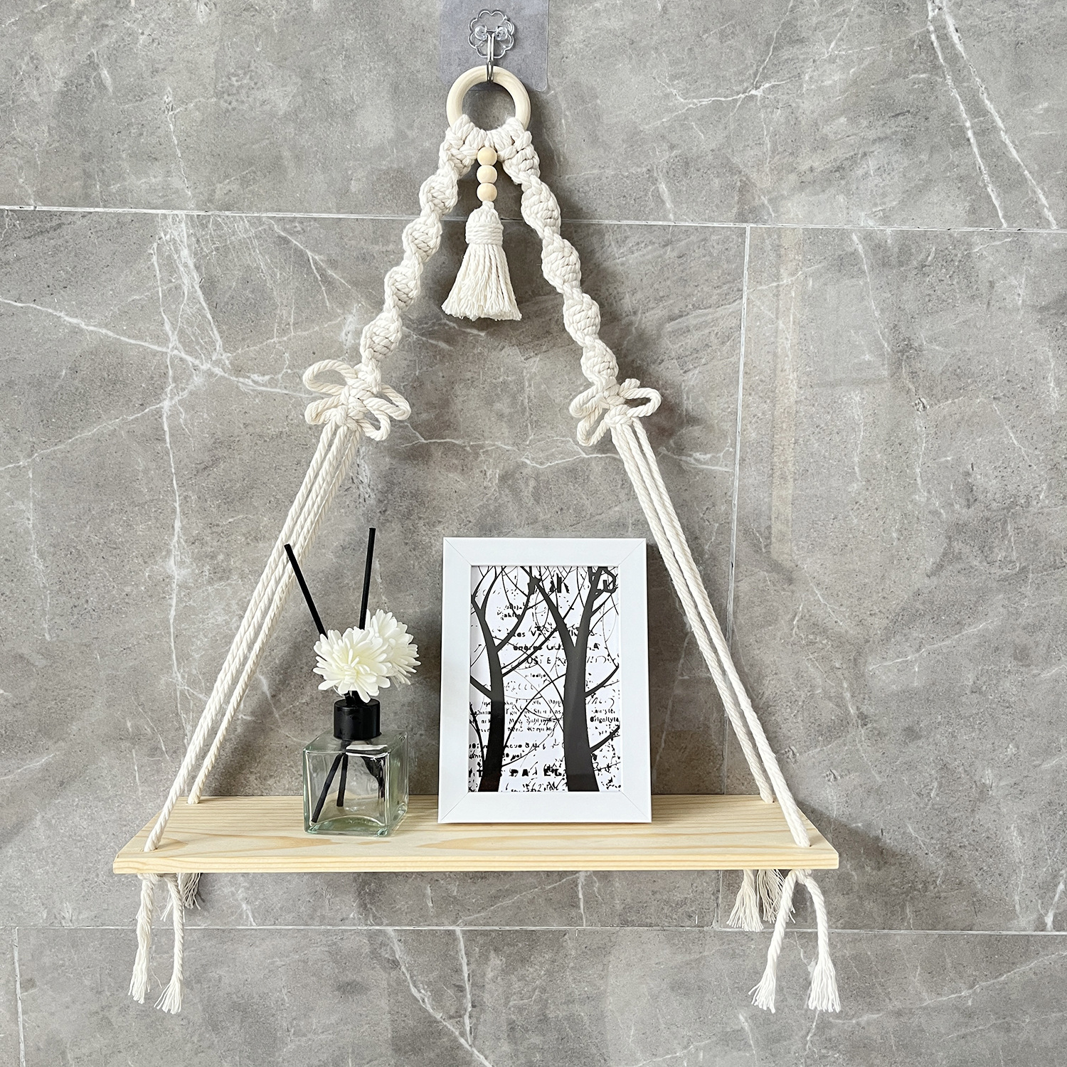 Soporte de etiquetado transfronterizo viento bohemio tejido a mano pared maceta de algodón cuerda tablero de madera estante