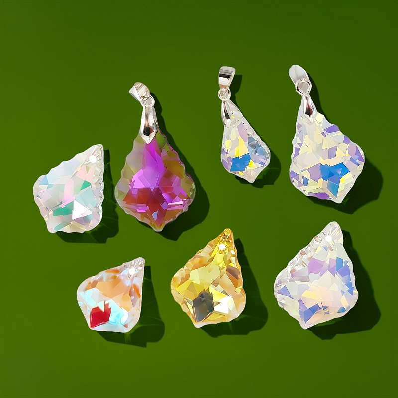 Wholesale 16/22mm Maple Leaf Crystal Pendant Electroplated Aurora Popular Necklace Accessories Jewelry DIY Sweater Chain Pendant