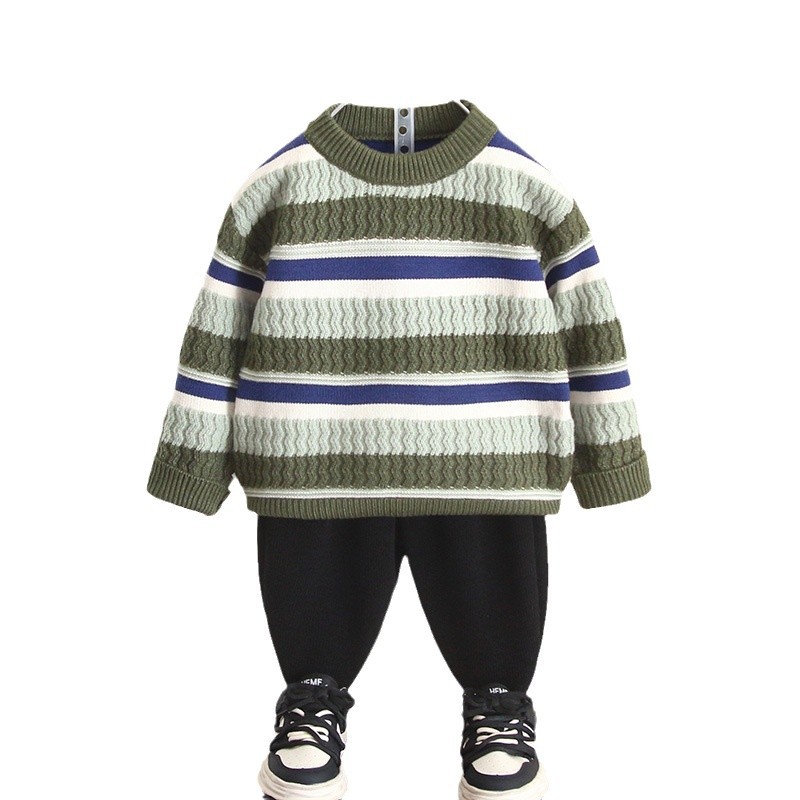 6774 Suéter a rayas para niños Otoño e invierno Suéter de punto grueso para bebés 2024 Nueva ropa de invierno para niños Tops de moda