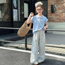 女童装儿童polo衫t恤套装夏季中大童洋气两件套休闲百搭阔腿裤子