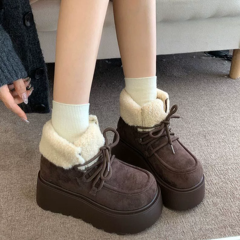 Ретро матовый шорт снежный хлопок сапоги женский осень и зима 2024 новая плюшевая теплая меховая толстая подошва большая хлопчатобумажная обувь