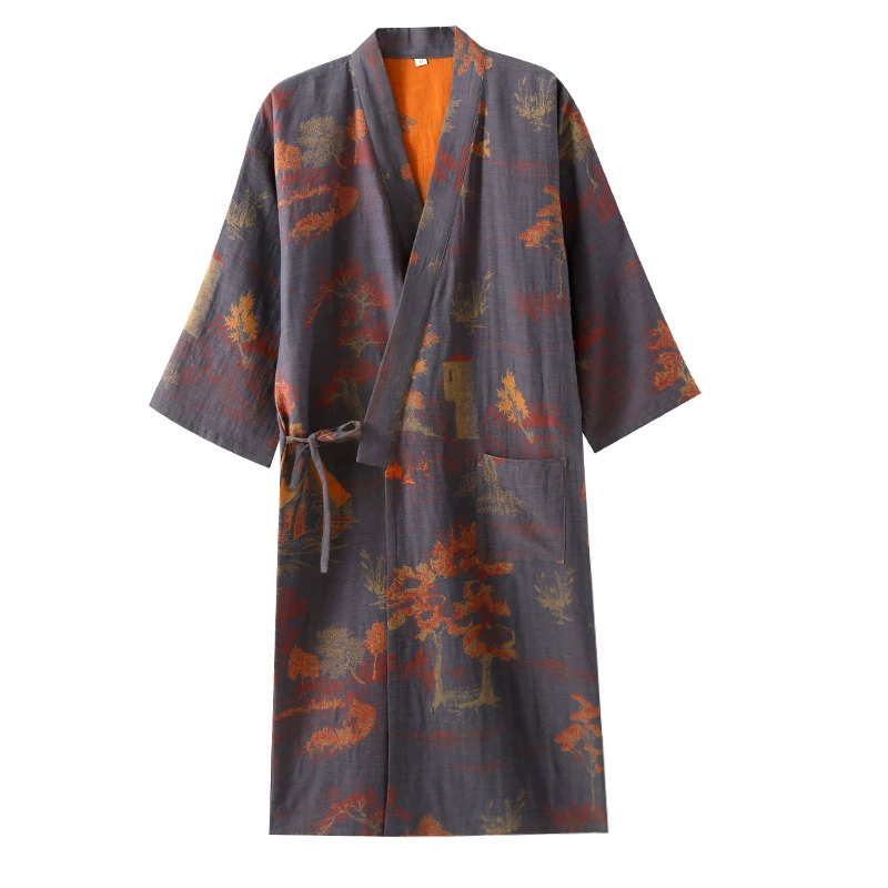 Summer bathrobe, cotton long pijama, mid-length