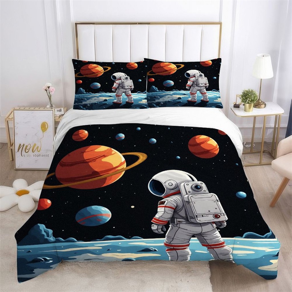 Cartoon Astronaut Digital Printed Edredon Kit Textile Transpirable Transfronterizo Fuente TEMU / JIT