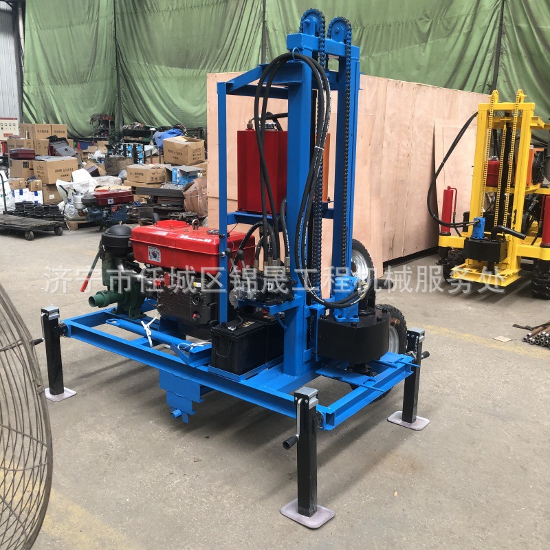 出口轮式小型柴油动力打井设备手摇支腿款钻井机山东厂家现货