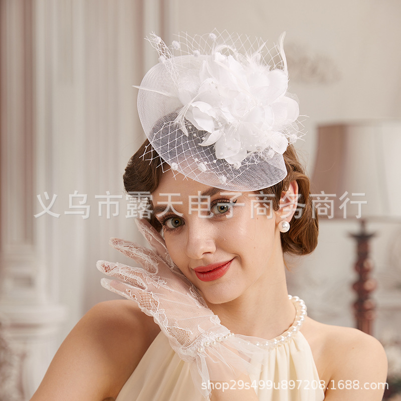 Retro Bridal Headdress Mesh Head Flower Feather Hair Accessories Dance Performance Small Hat Tea Party Amazon Headband