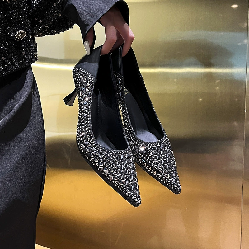 Обручальные серебряные свадебные туфли 2025 новые осенние стразы свадебные туфли