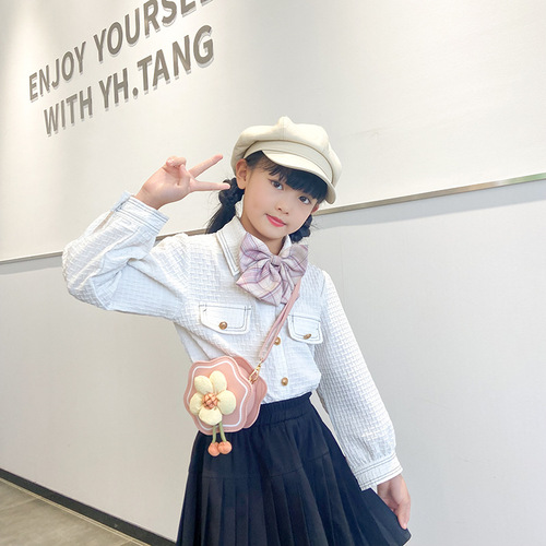 New children's bag girl cute little flower mini coin purse children's clothing accessories bag PU crossbody shoulder bag trendy