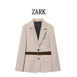 ZARK 自制 欧美风 新款女装 长袖配腰带人字斜纹西装外套 2226163