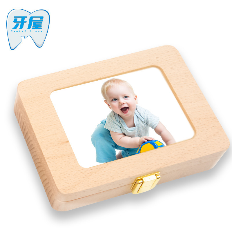 Diente casa transfronteriza niños y niñas pelo fetal pecho caja de dientes de madera regalo caja de almacenamiento