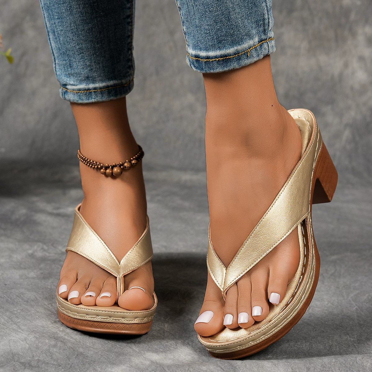 Fashionable sandals, footwear, high flip flops, European style, plus size
