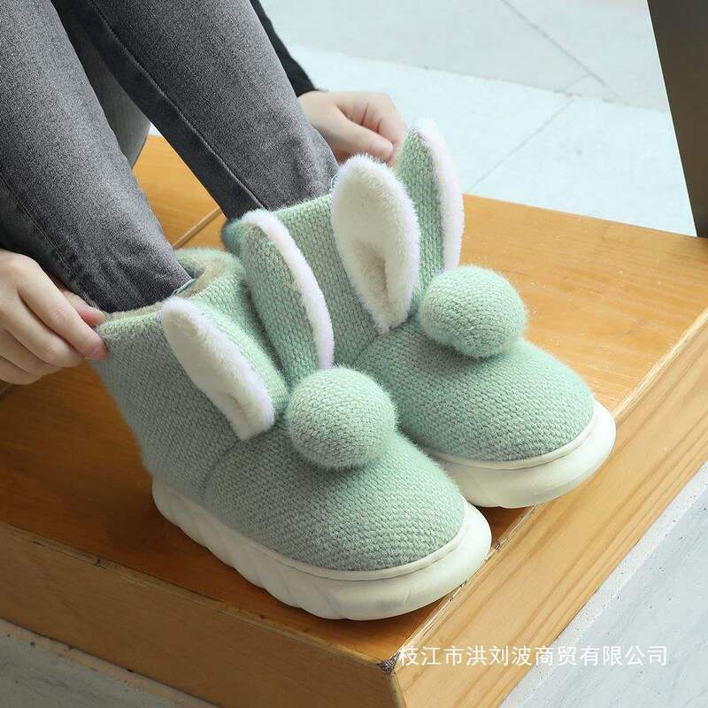 Cotton Slippers for Women, All Year Round Home, Non-Slip, Cute Furry Shoes, Warm All Year Round Soles, Student Korean Style Short Boots, Cotton Shoes
