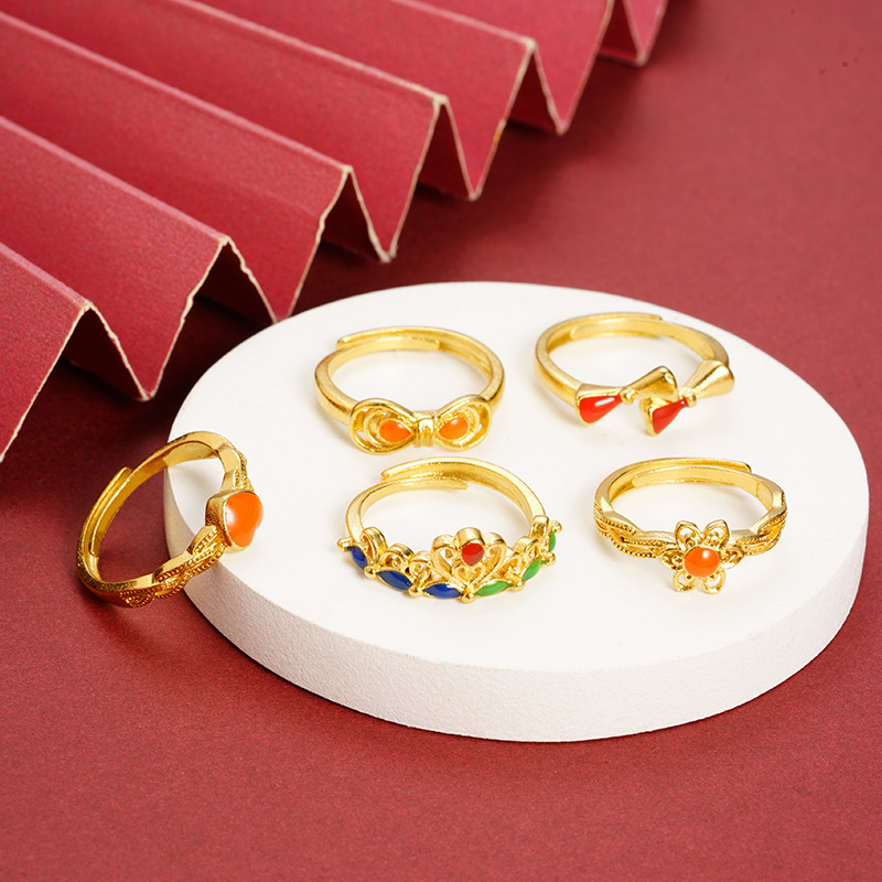 Shajin anillo de estilo popular lujo ligero chicas amor arco flores huecas anillo de aleación al por mayor