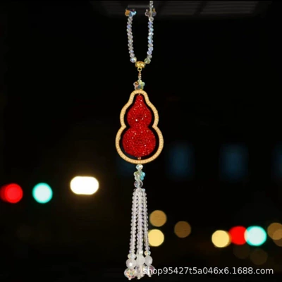 2024 new car diamond-encrusted Car hanging - red-diamond-gold-edge-gourd-gift-box