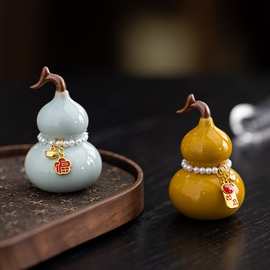 国潮手工七彩葫芦桌面摆件陶瓷工艺品福禄招财家居客厅玄关装饰品