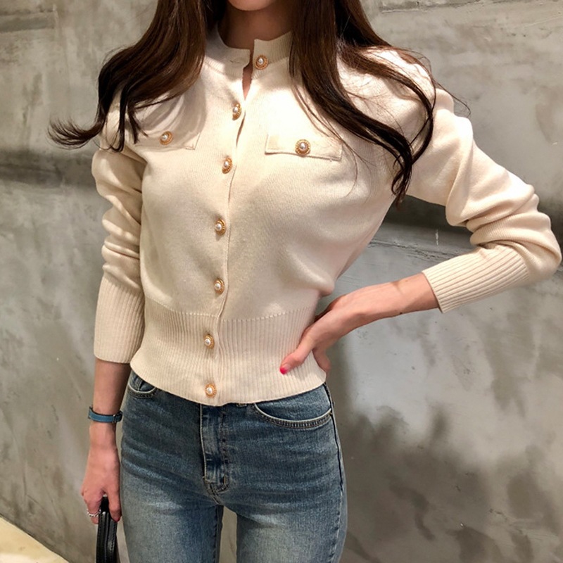 紧身针织开衫女短款厚款修身韩版秋冬新款毛衣复古长袖小外套上衣