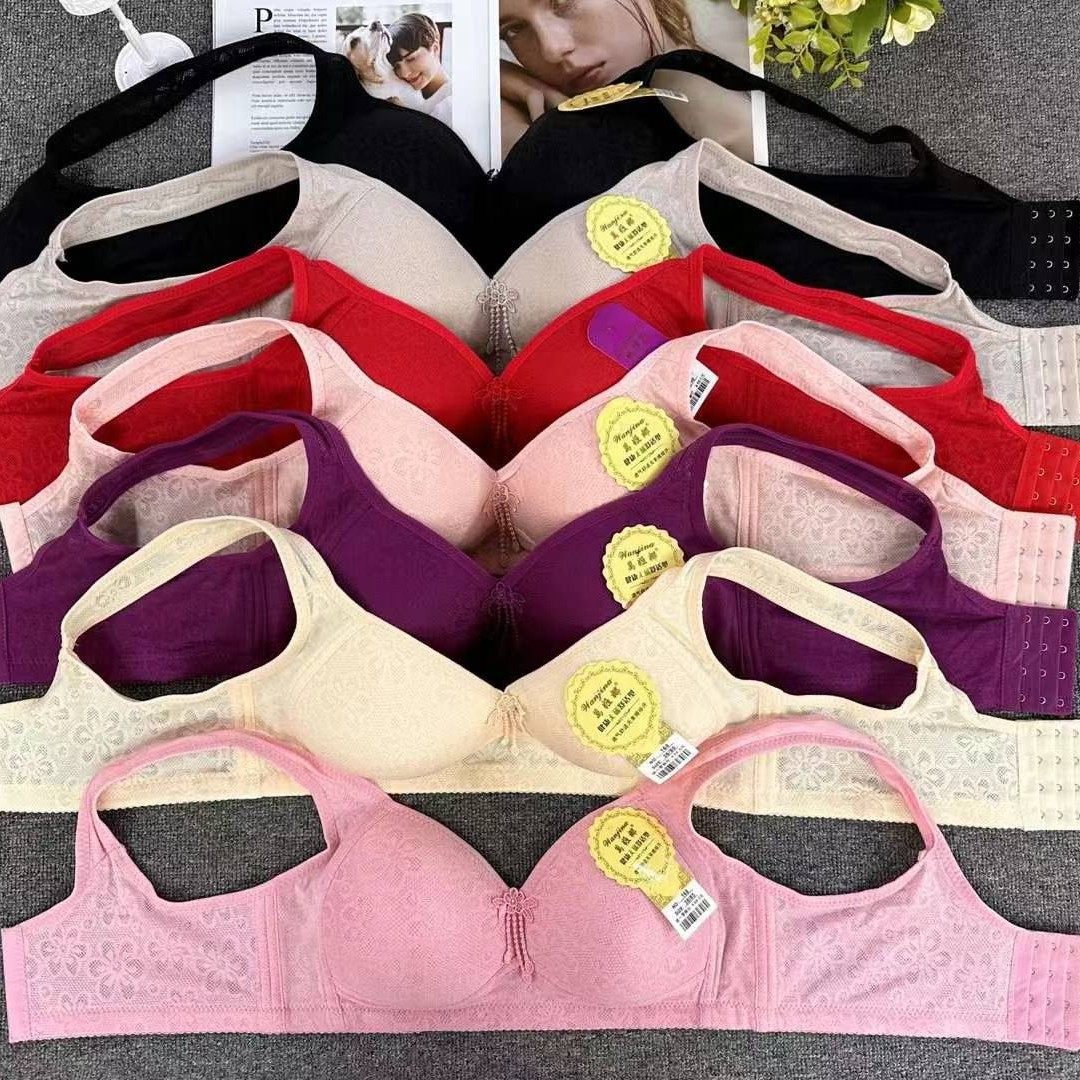 Bra de ropa interior de madres transfronterizas delgado de mediana edad sin anillo de acero cómodo bra de algodón reunido gran taza gran lote de bra